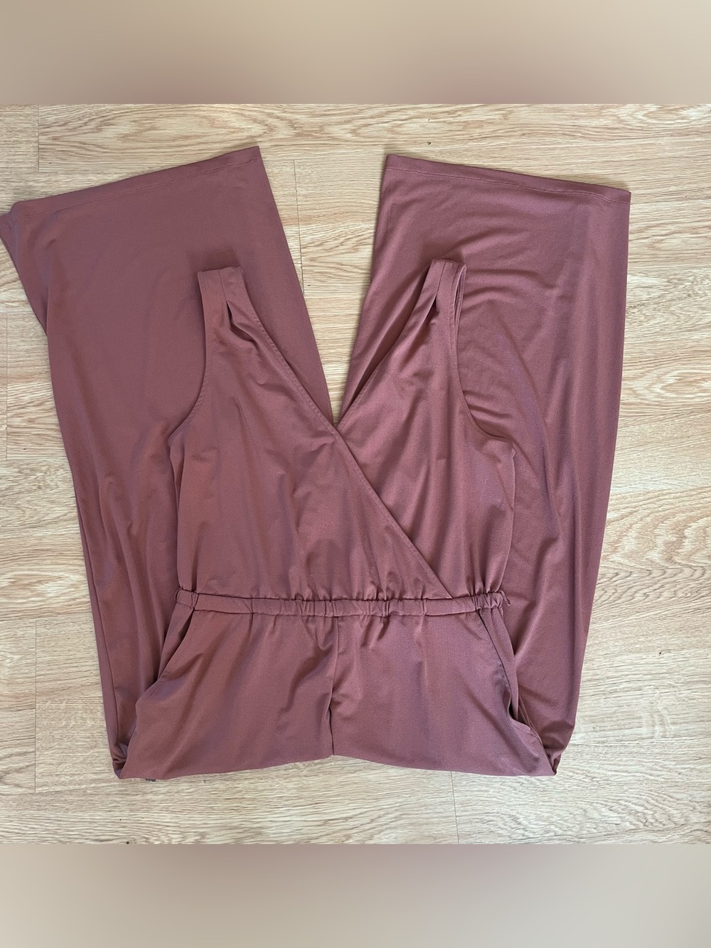 A New Day Wrap V-Neck Wide Leg Jumpsuit Size L Mauve No Belt